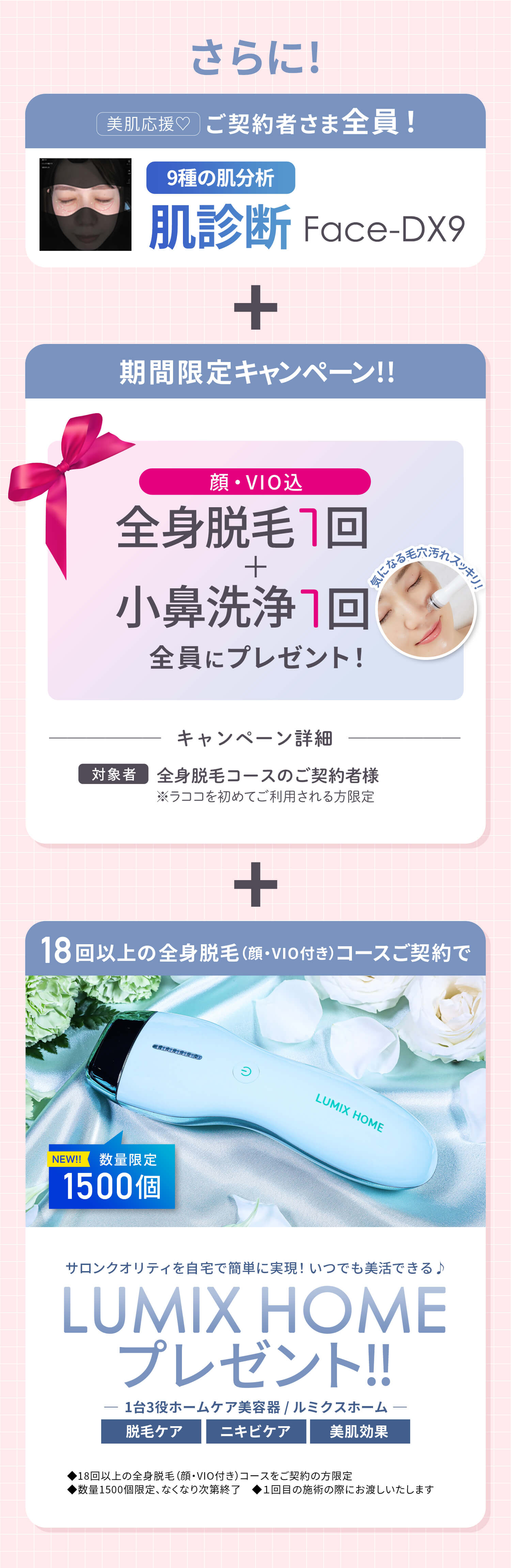 ご契約者様に肌診断1回+2000台限定ルミクスホームプレゼント！！