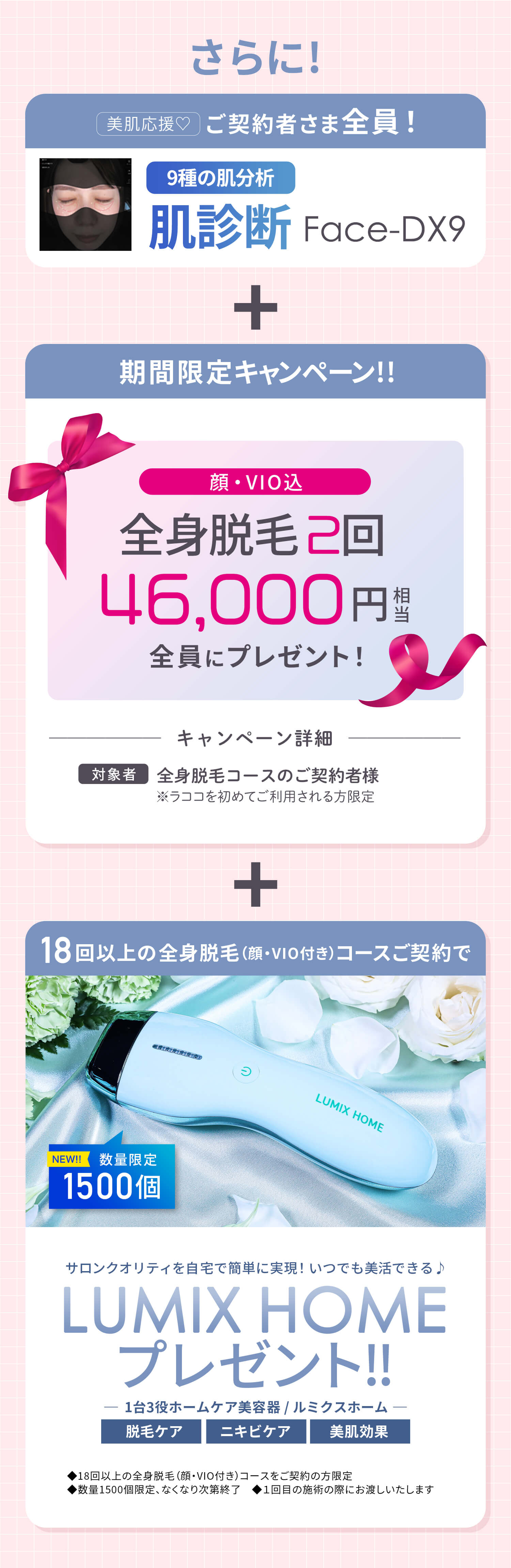 ご契約者様に肌診断1回+2000台限定ルミクスホームプレゼント！！